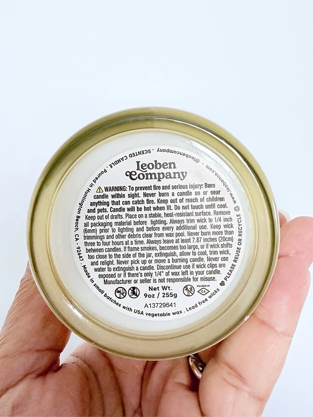Leoben Company Jasmine Santal Luxury Scented Candle - Cream with Burgundy Lid